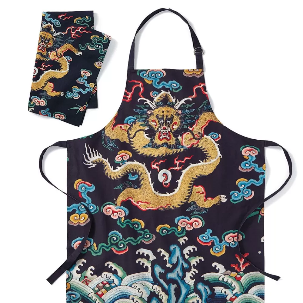 Discount Chinese Dragon Rank Badge Apron and Tea Towel Set Tableware