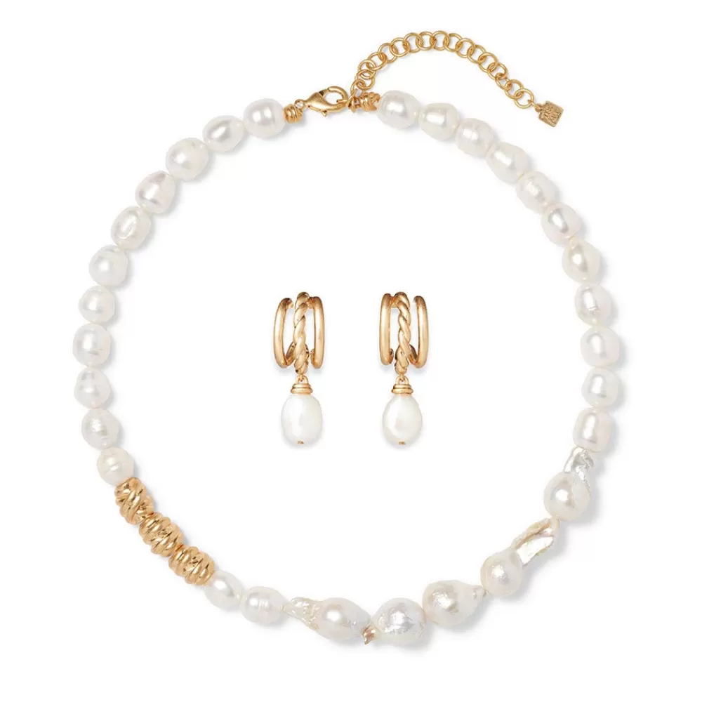 Cheap Cypriot Twist Pearl Necklace and Triple-Hoop Earrings Set Jewelry Sets