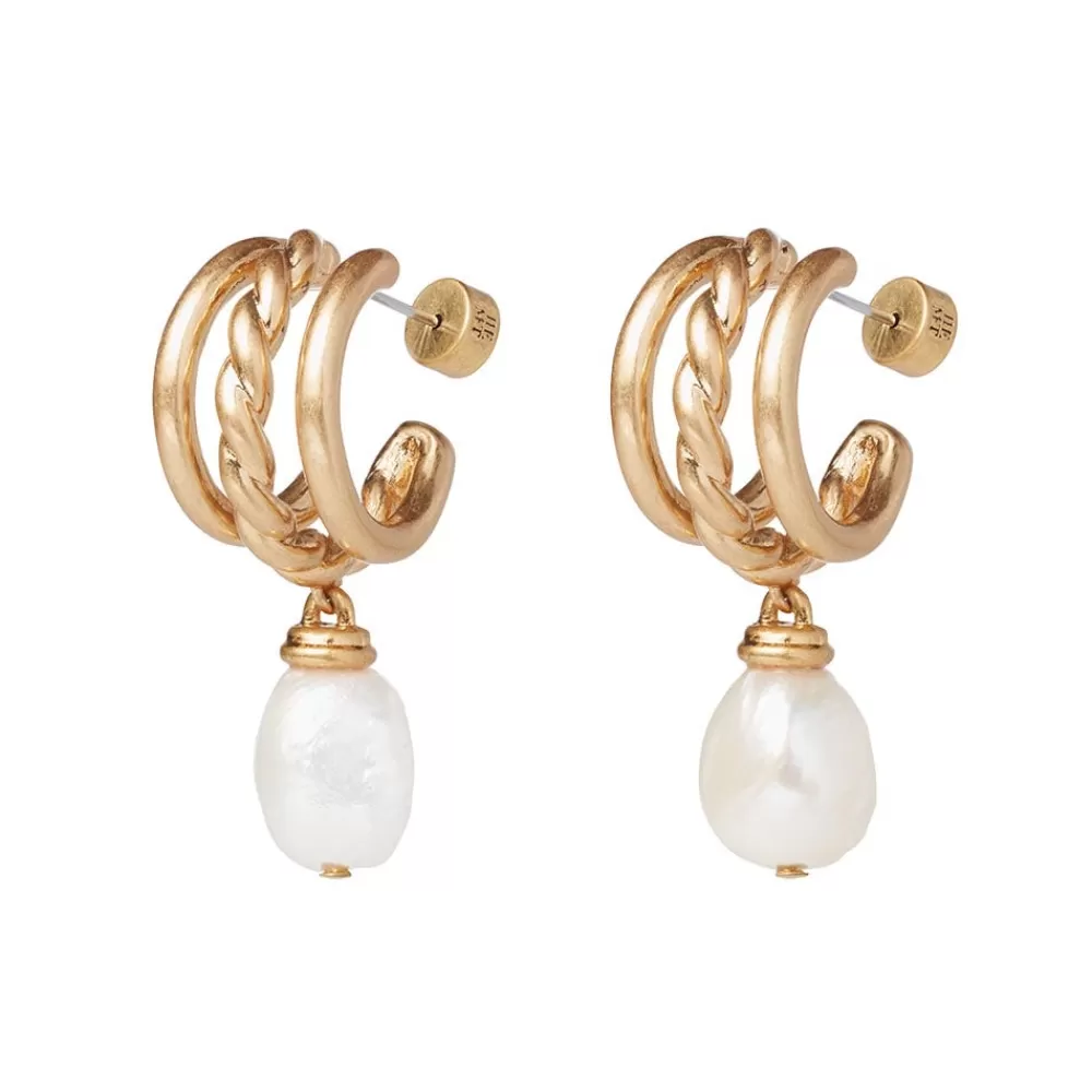 Hot Cypriot Twist Pearl Triple-Hoop Earrings Earrings