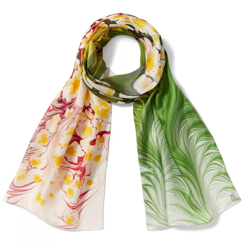 Clearance Daisy Garden Marbled Paper Oblong Silk Scarf Scarves & Wraps