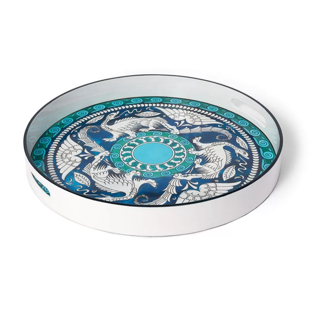 New De Morgan Stylized Dragons Lacquer Tray Tableware | Decorative Accents