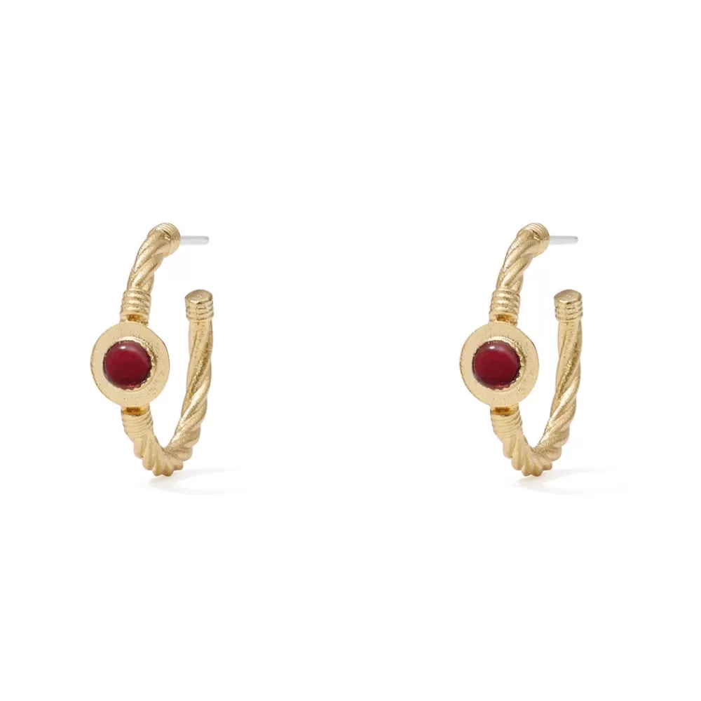 Clearance Garnet Cabochon Twisted Hoop Earrings Earrings