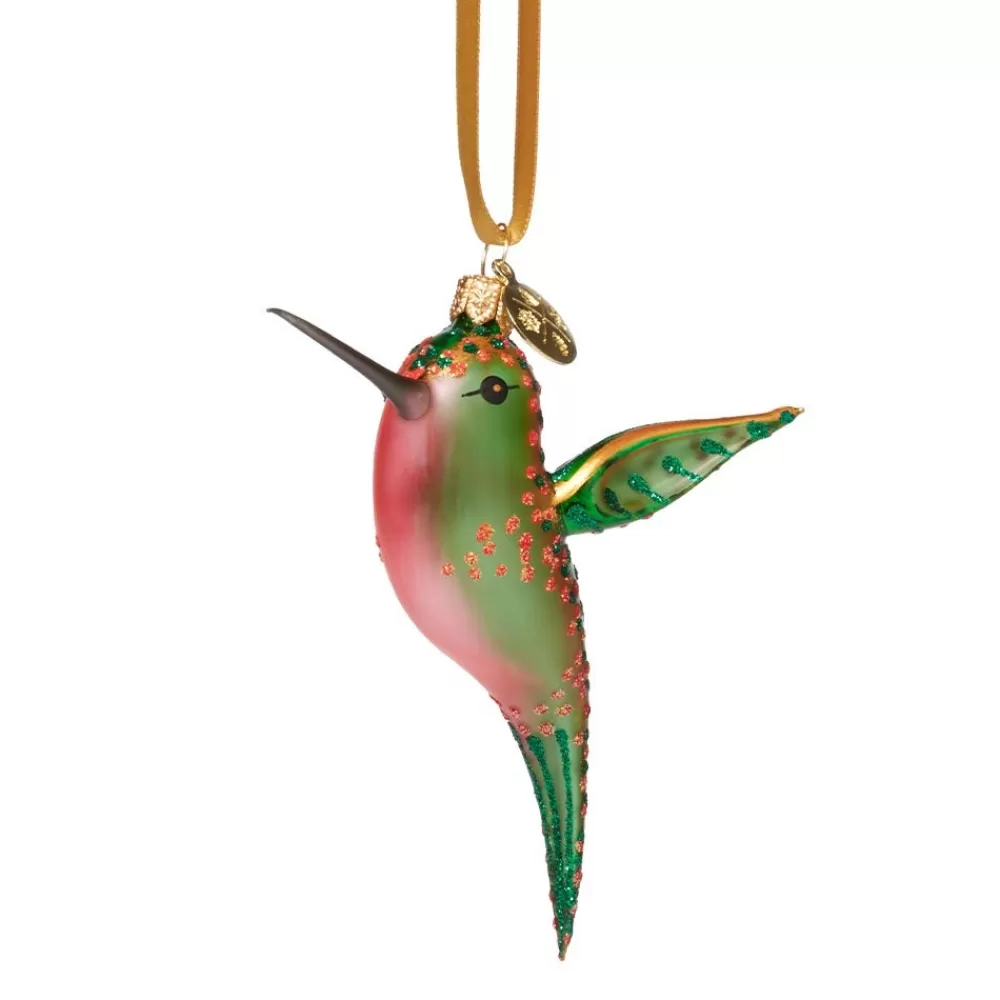 Outlet Green and Pink Hummingbird Glass Ornament Ornaments