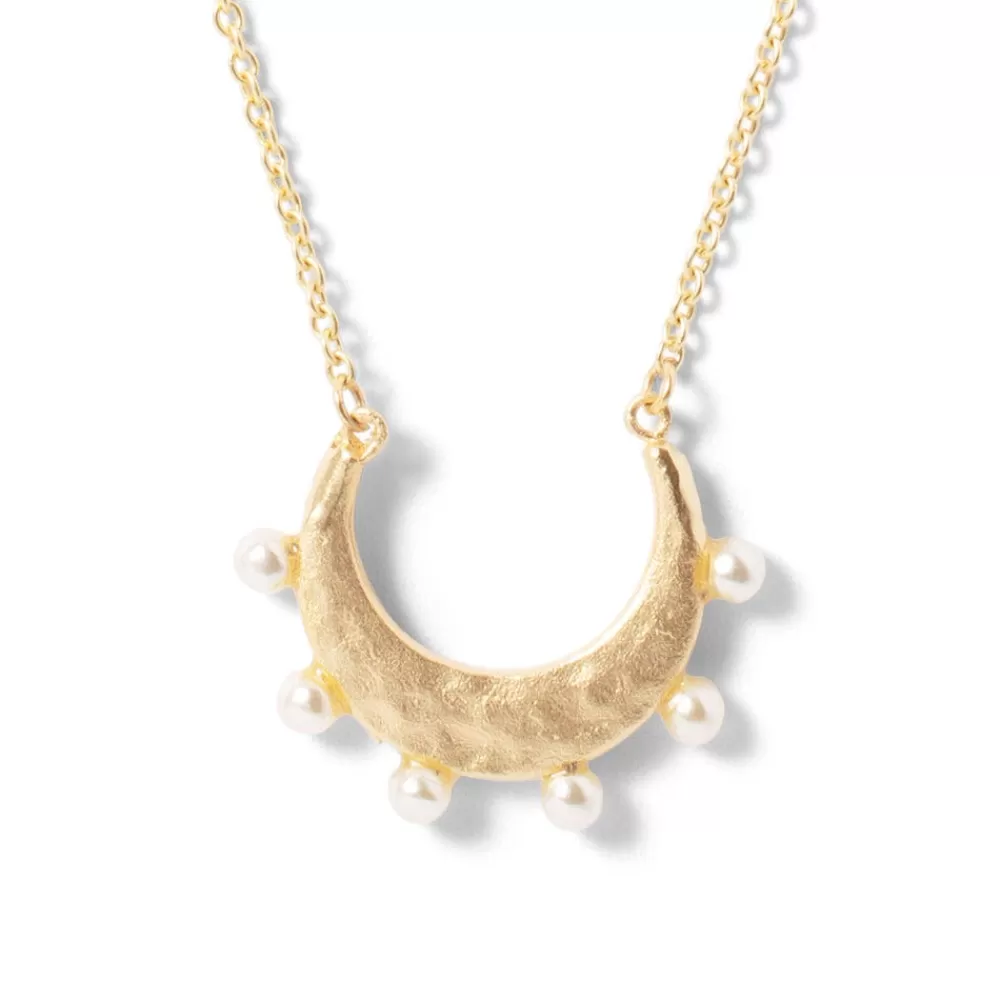 Fashion Hammered Crescent Pearl Pendant Necklace Necklaces