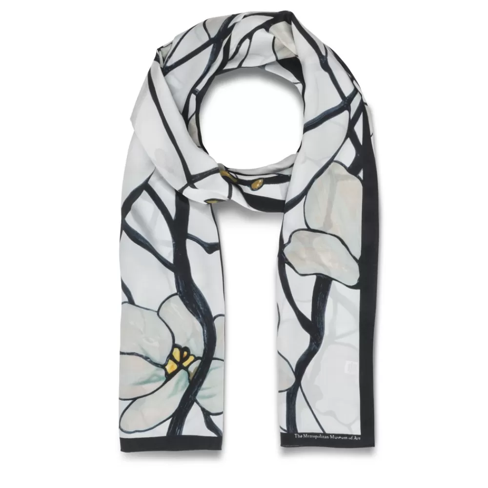 New Louis C. Tiffany White Magnolia Oblong Silk Scarf Scarves & Wraps