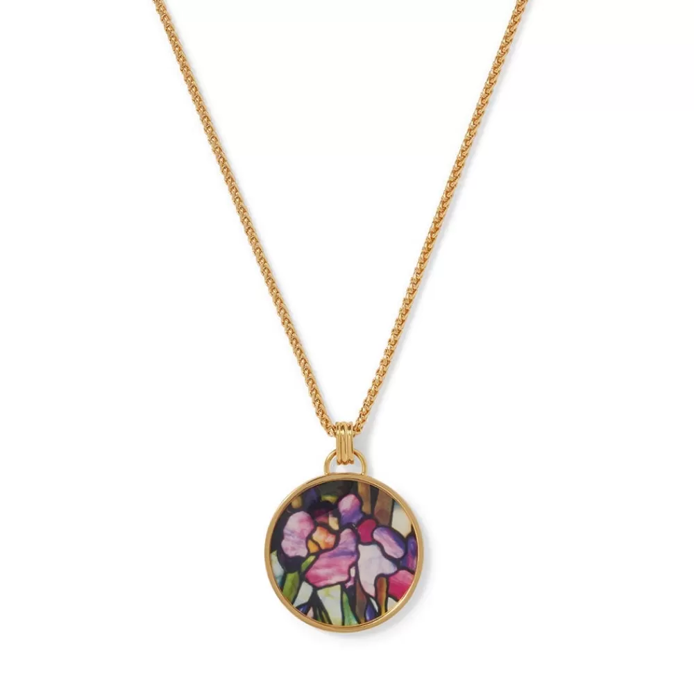 Hot Magnolias and Irises Enamel Pendant Necklace Necklaces