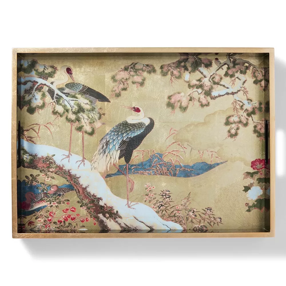 Discount Momoyama Cranes and Flowers Lacquer Tray Tableware | Decorative Accents