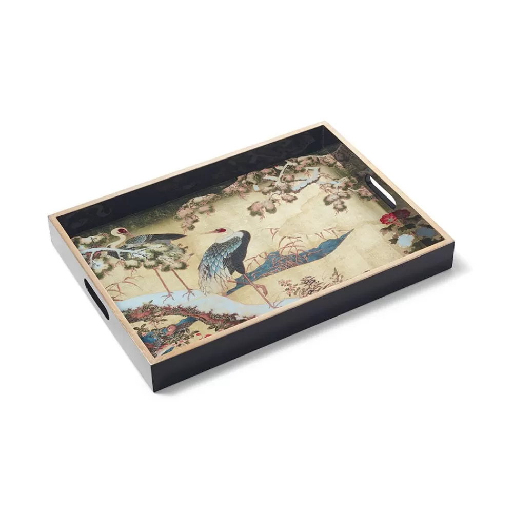 Discount Momoyama Cranes and Flowers Lacquer Tray Tableware | Decorative Accents