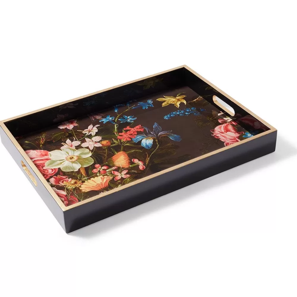 Clearance Peeters Bouquet of Flowers Lacquer Tray Tableware | Decorative Accents