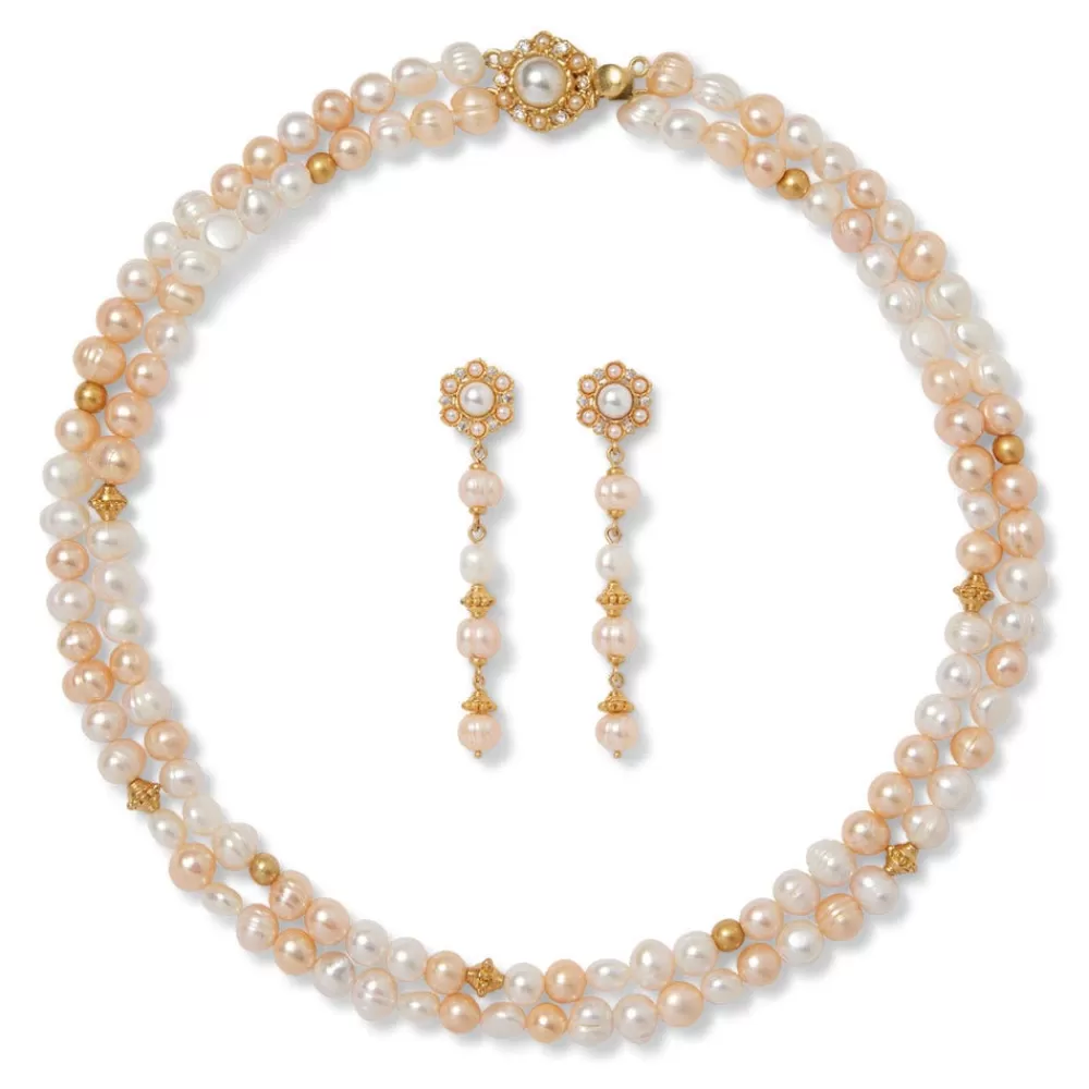 Cheap Philippine Pearl Double-Strand Necklace and Linear Drop Earrings Set Jewelry Sets