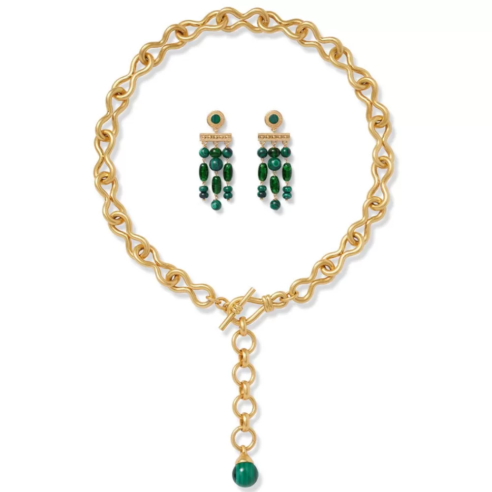 Best Sale Roman Malachite Statement Necklace and Chandelier Earrings Set Jewelry Sets