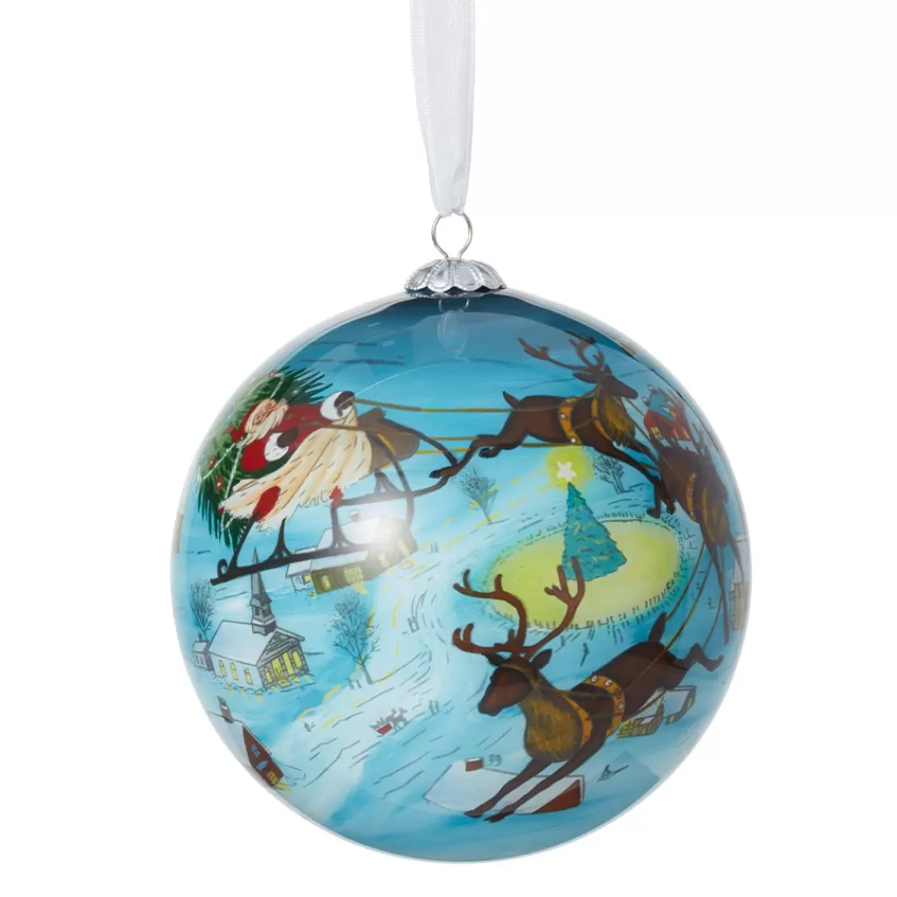 Hot Santa and Reindeer Hand-Painted Glass Ornament Ornaments