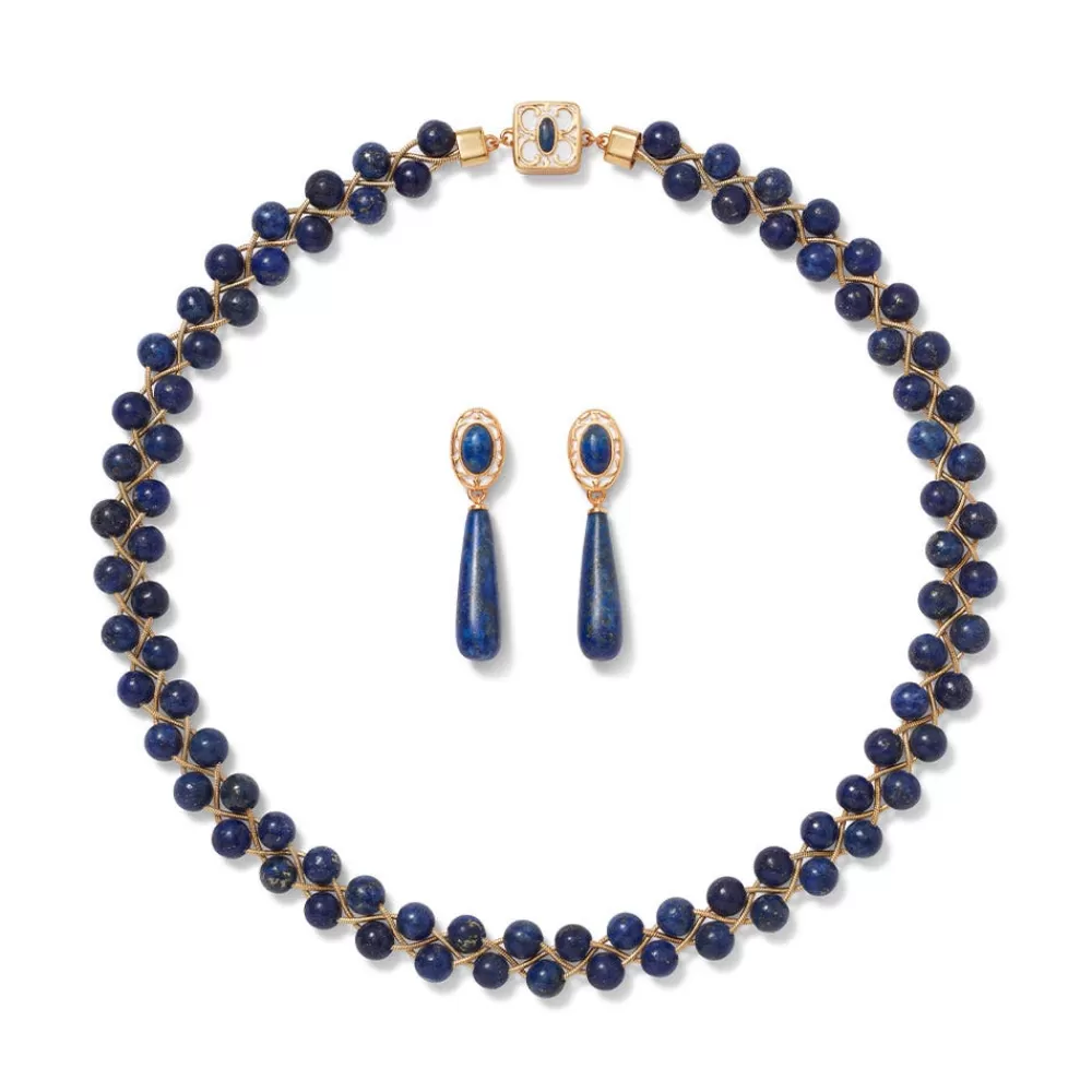 Shop Spanish Baldric Lapis Braided Necklace and Elongated Drop Earrings Set Jewelry Sets