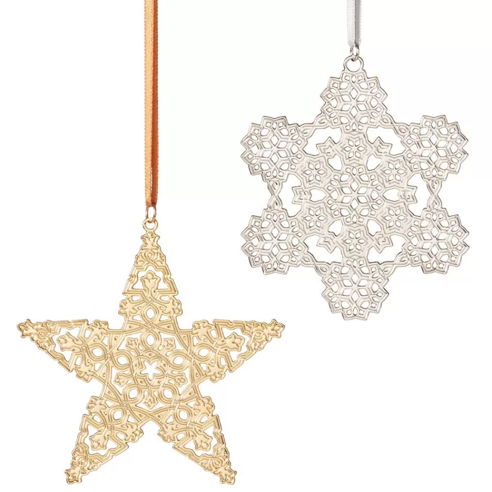 Hot 2024 Sterling Silver Star and Snowflake Ornament Set Ornaments