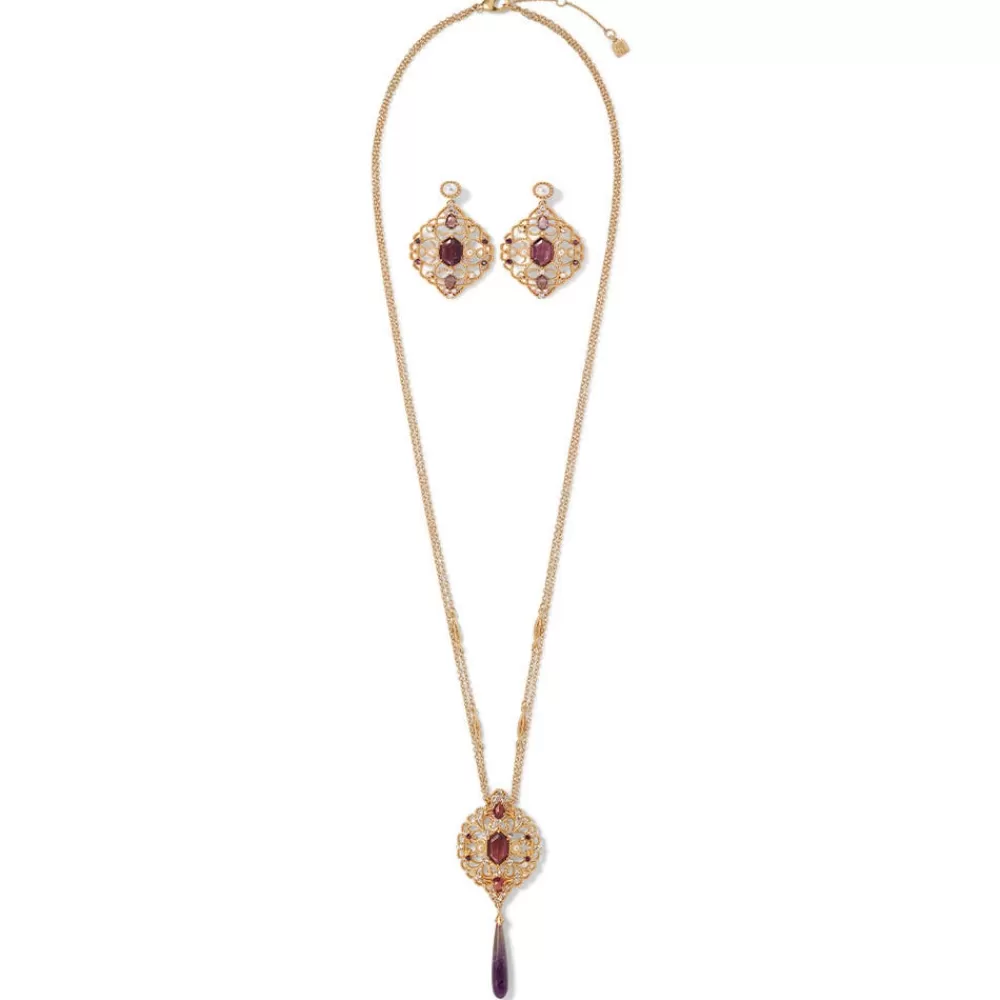 Best Turkish Amethyst Long Pendant Necklace and Statement Earrings Set Jewelry Sets